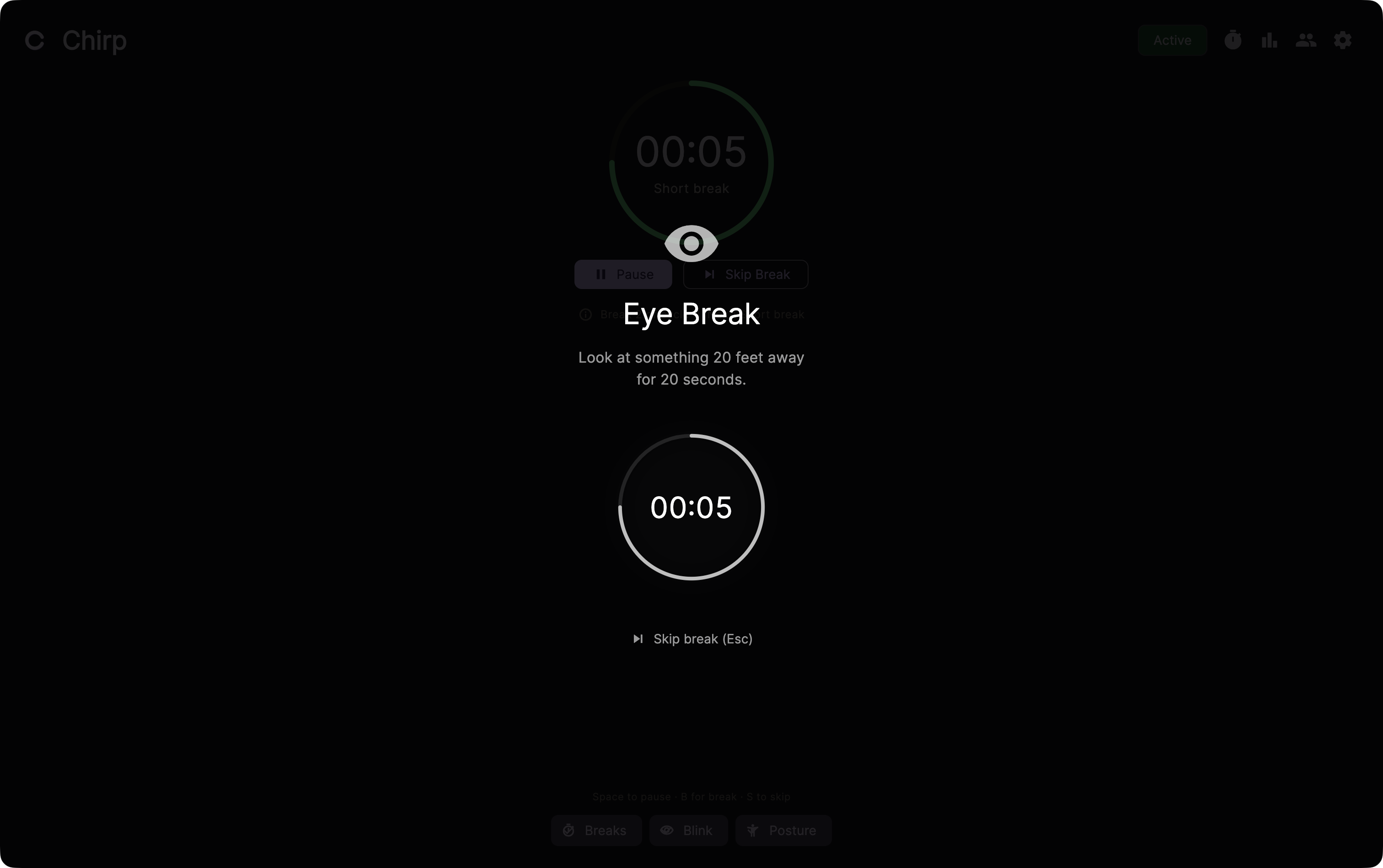Chirp break overlay covering all monitors